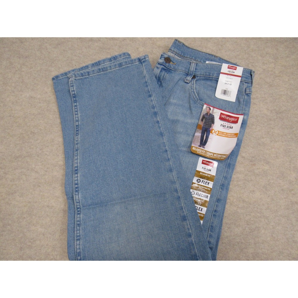 Wrangler Five Star Premium Relaxed Fit Flex Jeans Light Wash 34x32 10G97FXAY